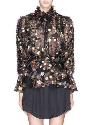 Main View - Click To Enlarge - CHLOÉ - Lurex star embroidery paisley print ruffle blouse