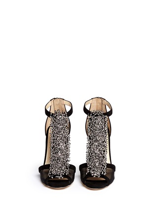 Figure View - Click To Enlarge - JIMMY CHOO - 'Feline' crystal bead suede mesh panel sandals