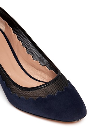 Detail View - Click To Enlarge - CHLOÉ - Scalloped edge mesh panel suede pumps