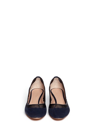 Figure View - Click To Enlarge - CHLOÉ - Scalloped edge mesh panel suede pumps