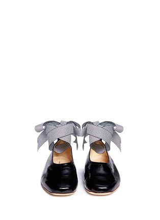 Front View - Click To Enlarge - FABIO RUSCONI - Stripe ankle tie patent leather flats