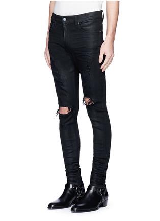Front View - Click To Enlarge - AMIRI - 'Thrasher' waxed ripped slim fit jeans
