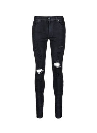 Main View - Click To Enlarge - AMIRI - 'Thrasher' waxed ripped slim fit jeans