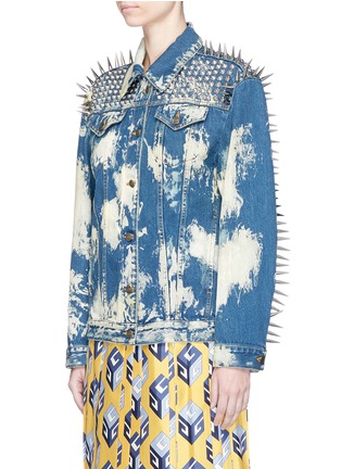 Front View - Click To Enlarge - GUCCI - Mixed stud oversized bleached denim jacket