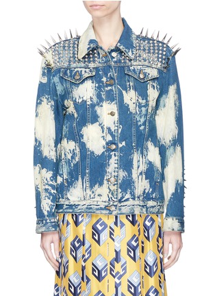 Main View - Click To Enlarge - GUCCI - Mixed stud oversized bleached denim jacket
