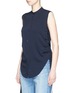 Front View - Click To Enlarge - HELMUT LANG - Ruched stripe dobby sleeveless top
