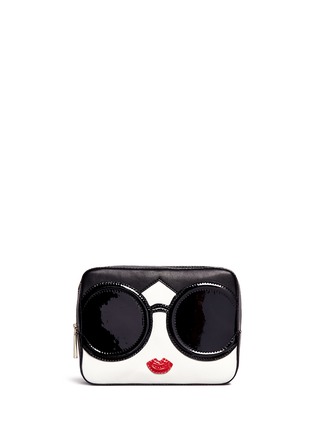 Main View - Click To Enlarge - ALICE & OLIVIA - 'Stace Face' large leather cosmetic pouch