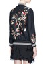 Back View - Click To Enlarge - ALICE & OLIVIA - 'Lila' floral and bird embroidered satin bomber jacket