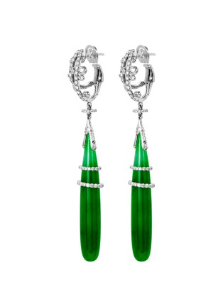 Figure View - Click To Enlarge - SAMUEL KUNG - Diamond jade 18k white gold drop earrings