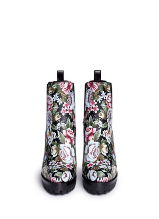 Front View - Click To Enlarge - ALEXANDER MCQUEEN - Embroidered floral print stud leather Chelsea boots