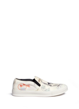 Main View - Click To Enlarge - ALEXANDER MCQUEEN - 'Letters from India' print leather slip-ons