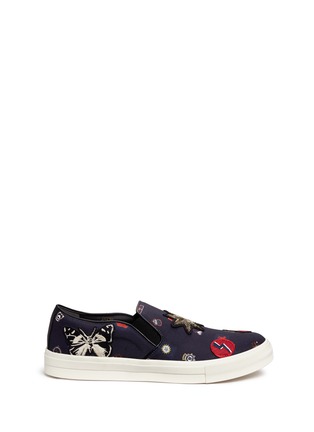 Main View - Click To Enlarge - ALEXANDER MCQUEEN - Mixed appliqué canvas slip-on sneakers