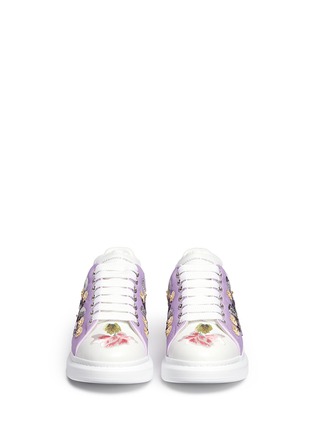 Front View - Click To Enlarge - ALEXANDER MCQUEEN - Floral sequin mesh embroidered leather sneakers