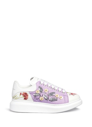 Main View - Click To Enlarge - ALEXANDER MCQUEEN - Floral sequin mesh embroidered leather sneakers