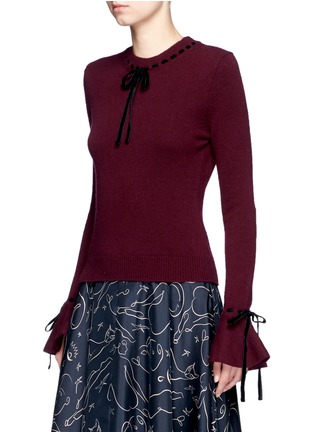 Front View - Click To Enlarge - ROKSANDA - 'Heanor' contrast velvet bow wool-cashmere sweater
