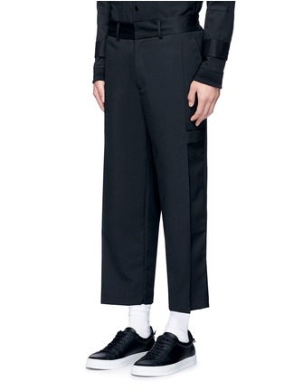 Front View - Click To Enlarge - THE WORLD IS YOUR OYSTER - Slogan patch drape front pants