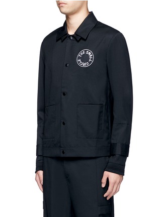 Front View - Click To Enlarge - THE WORLD IS YOUR OYSTER - Slogan patch double collar shirt jacket