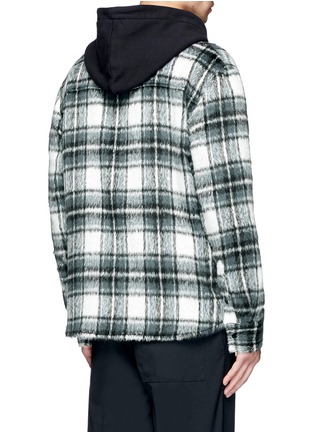 Back View - Click To Enlarge - THE WORLD IS YOUR OYSTER - Check plaid hooded fleece shirt jacket