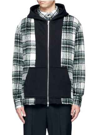 Main View - Click To Enlarge - THE WORLD IS YOUR OYSTER - Check plaid hooded fleece shirt jacket