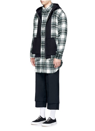 Figure View - Click To Enlarge - THE WORLD IS YOUR OYSTER - Check plaid hooded fleece shirt jacket