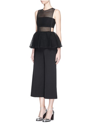 Figure View - Click To Enlarge - SELF-PORTRAIT - Broderie anglaise peplum crepe culottes jumpsuit