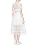 Back View - Click To Enlarge - SELF-PORTRAIT - Panelled eyelet crochet midi flare dress