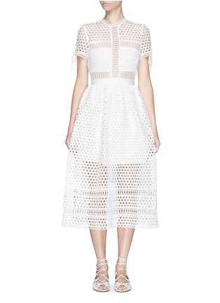 Main View - Click To Enlarge - SELF-PORTRAIT - Panelled eyelet crochet midi flare dress