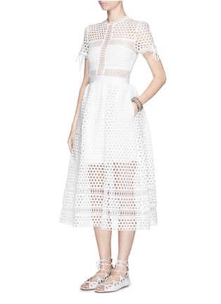 Figure View - Click To Enlarge - SELF-PORTRAIT - Panelled eyelet crochet midi flare dress