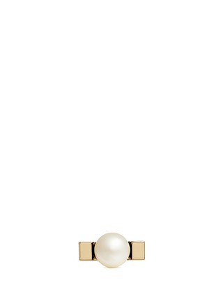 Detail View - Click To Enlarge - CHLOÉ - 'Darcey' inset Swarovski pearl square brass ring