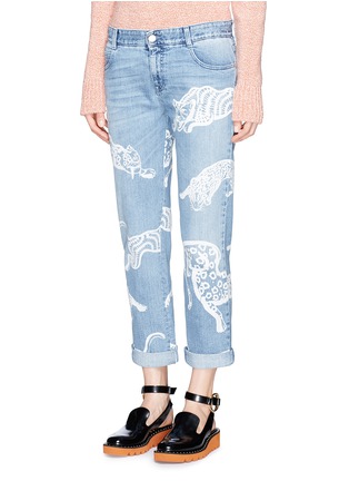 Front View - Click To Enlarge - STELLA MCCARTNEY - Tiger print boyfriend jeans