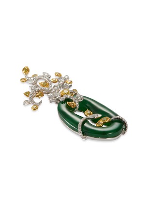 Figure View - Click To Enlarge - SAMUEL KUNG - Diamond jade 18k gold leaf hoop pendant