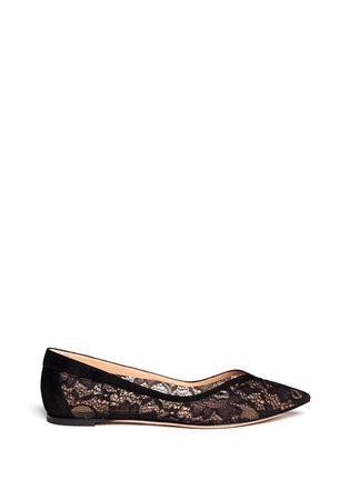 Main View - Click To Enlarge - GIANVITO ROSSI - Suede trim lace skimmer flats