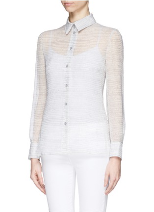 Front View - Click To Enlarge - ARMANI COLLEZIONI - Wood grain stripe print silk chiffon shirt