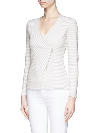 Front View - Click To Enlarge - ARMANI COLLEZIONI - Stripe jacquard knit collarless jacket