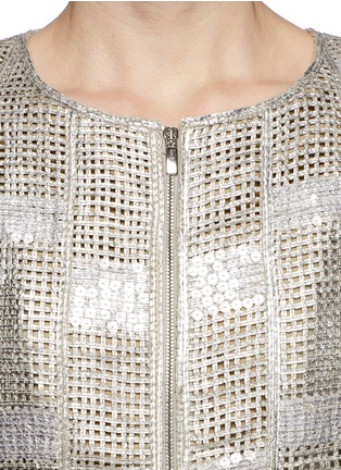 Detail View - Click To Enlarge - ARMANI COLLEZIONI - Collarless checker leather jacket