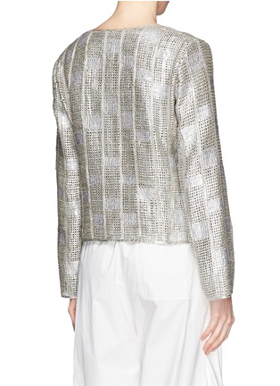 Back View - Click To Enlarge - ARMANI COLLEZIONI - Collarless checker leather jacket