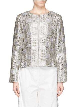 Main View - Click To Enlarge - ARMANI COLLEZIONI - Collarless checker leather jacket