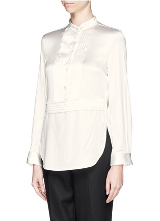 Front View - Click To Enlarge - ARMANI COLLEZIONI - Pleat bib charmeuse blouse