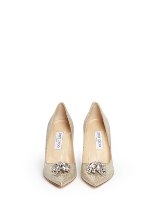 Figure View - Click To Enlarge - JIMMY CHOO - 'Mamey' crystal toe brooch lamé glitter pumps