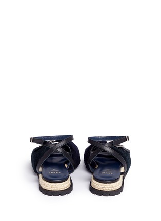 Back View - Click To Enlarge - SACAI - Leather ankle strap sheepskin shearling sandals