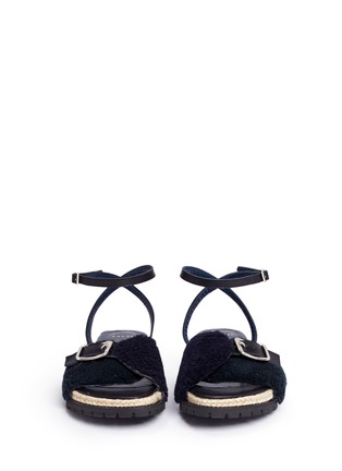 Front View - Click To Enlarge - SACAI - Leather ankle strap sheepskin shearling sandals
