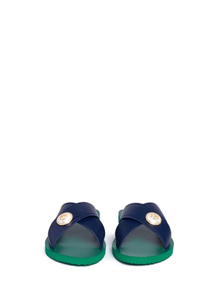 Front View - Click To Enlarge - TORY BURCH - 'Melody' logo pearl leather slide sandals