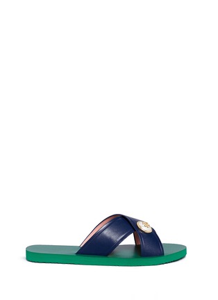 Main View - Click To Enlarge - TORY BURCH - 'Melody' logo pearl leather slide sandals