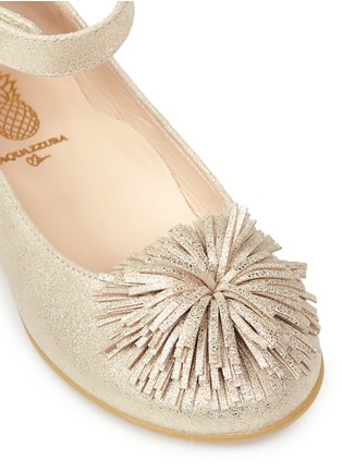 Detail View - Click To Enlarge - AQUAZZURA - 'Sunshine Baby' pompom metallic suede toddler flats