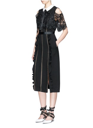 Figure View - Click To Enlarge - SELF-PORTRAIT - 'Hinkley' lace cape ruffled crepe dress