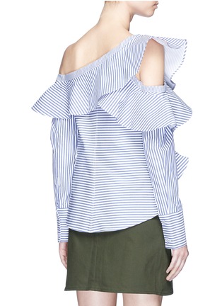 Back View - Click To Enlarge - SELF-PORTRAIT - Asymmetric frill stripe one-shoulder shirt