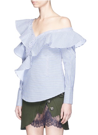 Front View - Click To Enlarge - SELF-PORTRAIT - Asymmetric frill stripe one-shoulder shirt