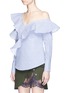 Front View - Click To Enlarge - SELF-PORTRAIT - Asymmetric frill stripe one-shoulder shirt