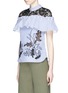 Front View - Click To Enlarge - SELF-PORTRAIT - Floral embroidered frill lace yoke stripe shirt