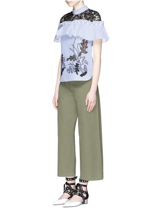 Figure View - Click To Enlarge - SELF-PORTRAIT - Floral embroidered frill lace yoke stripe shirt